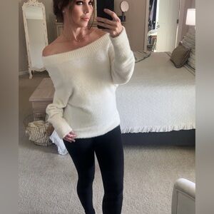 Cozy Off-Shoulder furry White Women’s Sweater